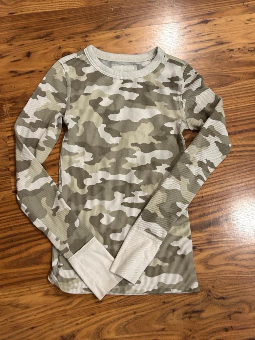 aerie Camo Ribbed Long Sleeve Tee - Olive & Cream